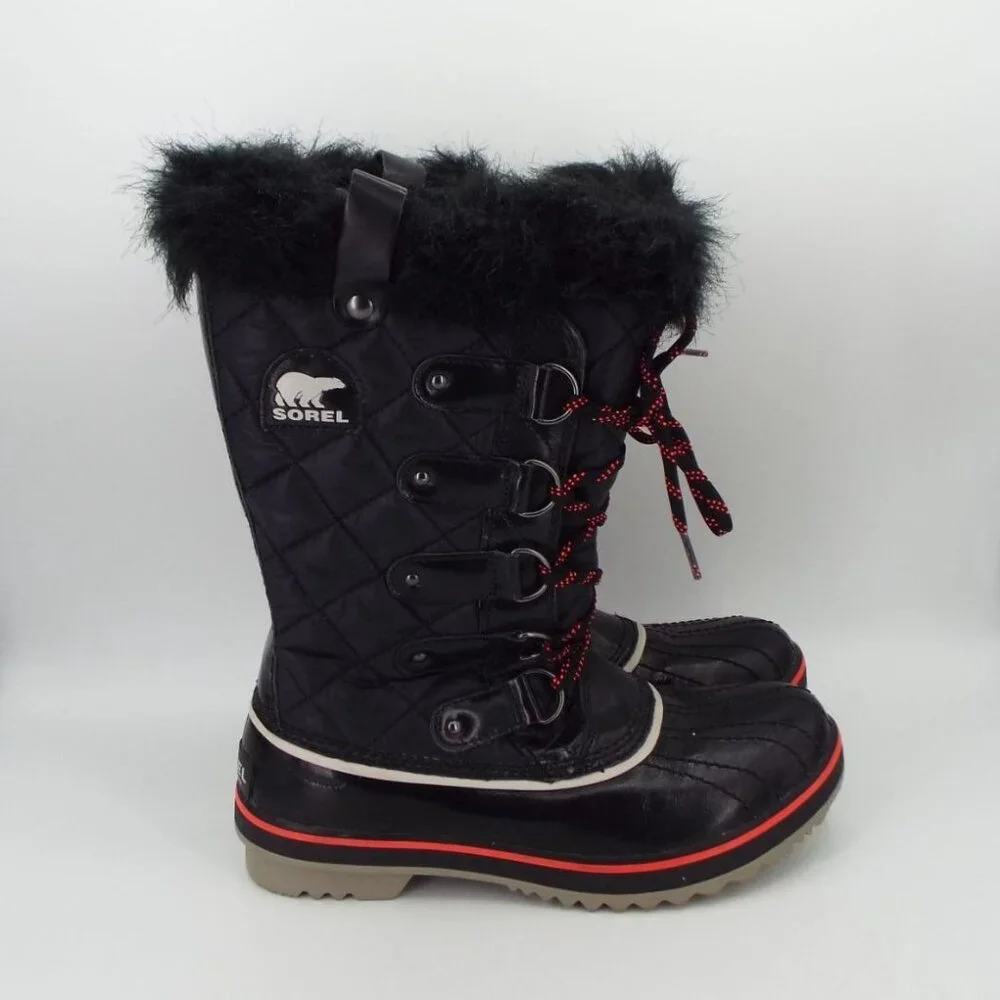 Sorel Tofino Cate NL2191-010 Black Quilted Waterproof Faux Fur Boots Size 8